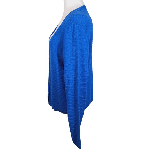 Draper James RSVP Royal Blue Textured Dot Lt. Wt., Cardigan Sweater - Size Large - Picture 5 of 16